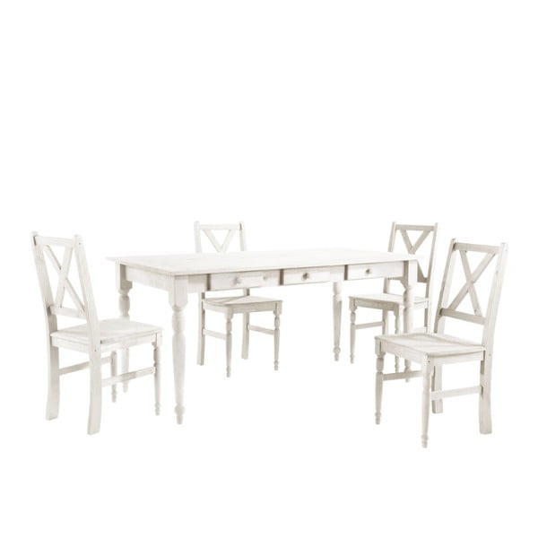 Komplet 4 białych krzeseł drewnianych i stołu do jadalni Støraa Normann, 160x80 cm