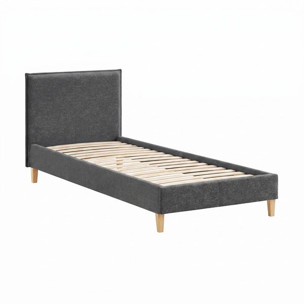 Ciemnoszare tapicerowane łóżko ze stelażem 90x200 cm Tina – Ropez