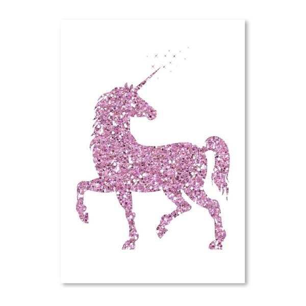 Plakat Americanflat Glitter Unicorn in Pink, 30x42 cm