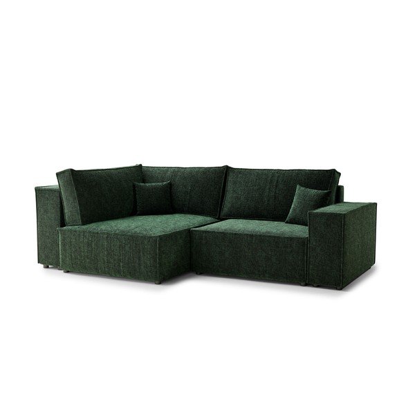 Ciemnozielony rozkładany/ze schowkiem narożnik z tkaniny szenilowej (lewostronny/w kształcie litery L) Tonga – Maison de Rêve