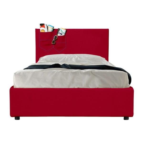 Czerwone łóżko jednoosobowe tapicerowane tkaniną bawełnianą 13Casa Task, 90 x 190 cm