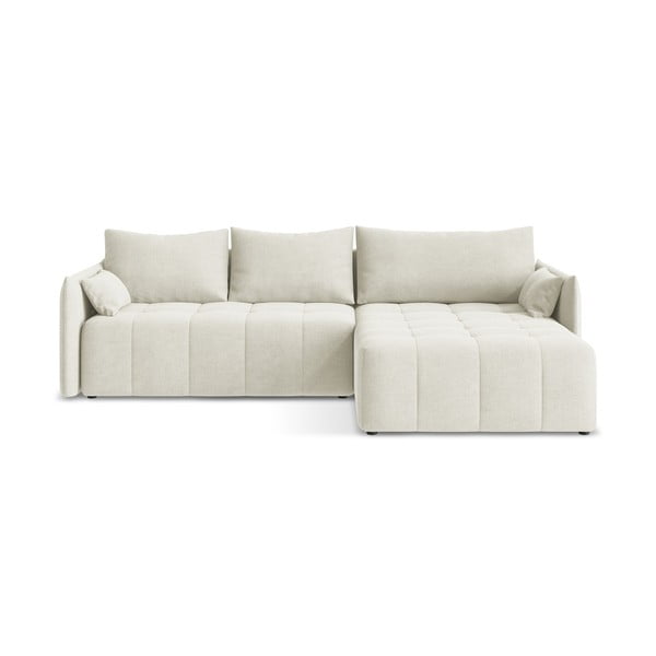 Beżowy rozkładany/ze schowkiem narożnik (prawostronny/z szezlongiem) Moku – Makamii