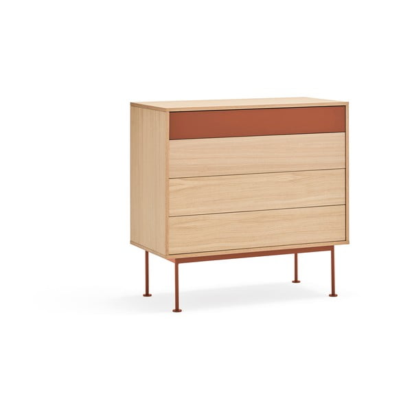 Ceglastoczerwona komoda w dekorze drewna dębowego z szufladami Teulat Yoko-image-2