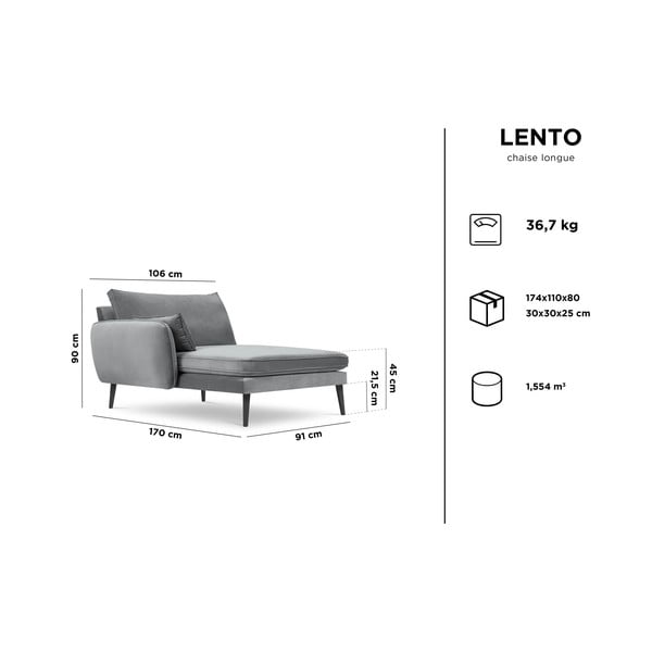 Morski aksamitny szezlong z czarnymi nogami Kooko Home Lento, lewostronny-image-4