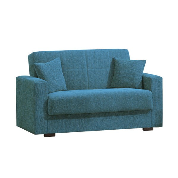 Niebieska dwuosobowa sofa rozkładana ze schowkiem Esidra Relax