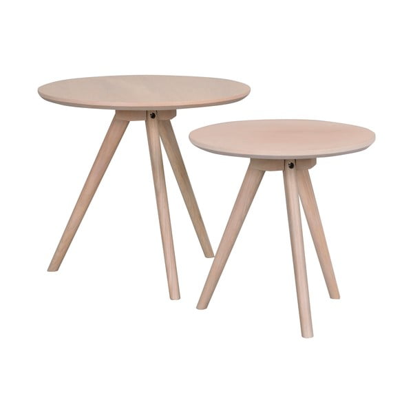 Okrągłe stoliki zestaw 2 szt. z litego drewna dębowego ø 50 cm Yumi – Rowico