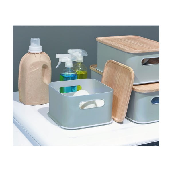 Szary pojemnik z pokrywką z drewna paulownia iDesign Eco Handled, 21,3x21,3 cm-image-4