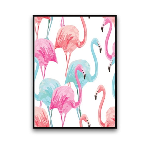 Plakat z flamingami, białe tło, 30 x 40 cm