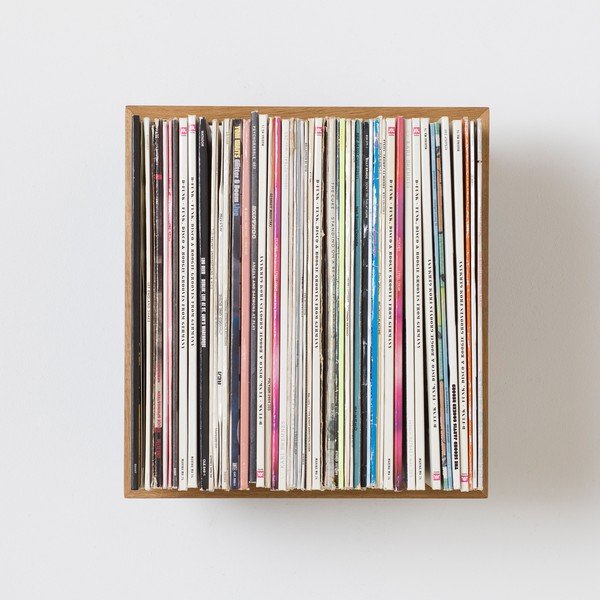 Półka na płyty winylowe z drewna dębowego das kleine b b-platte, wysokość 35 cm-image-1