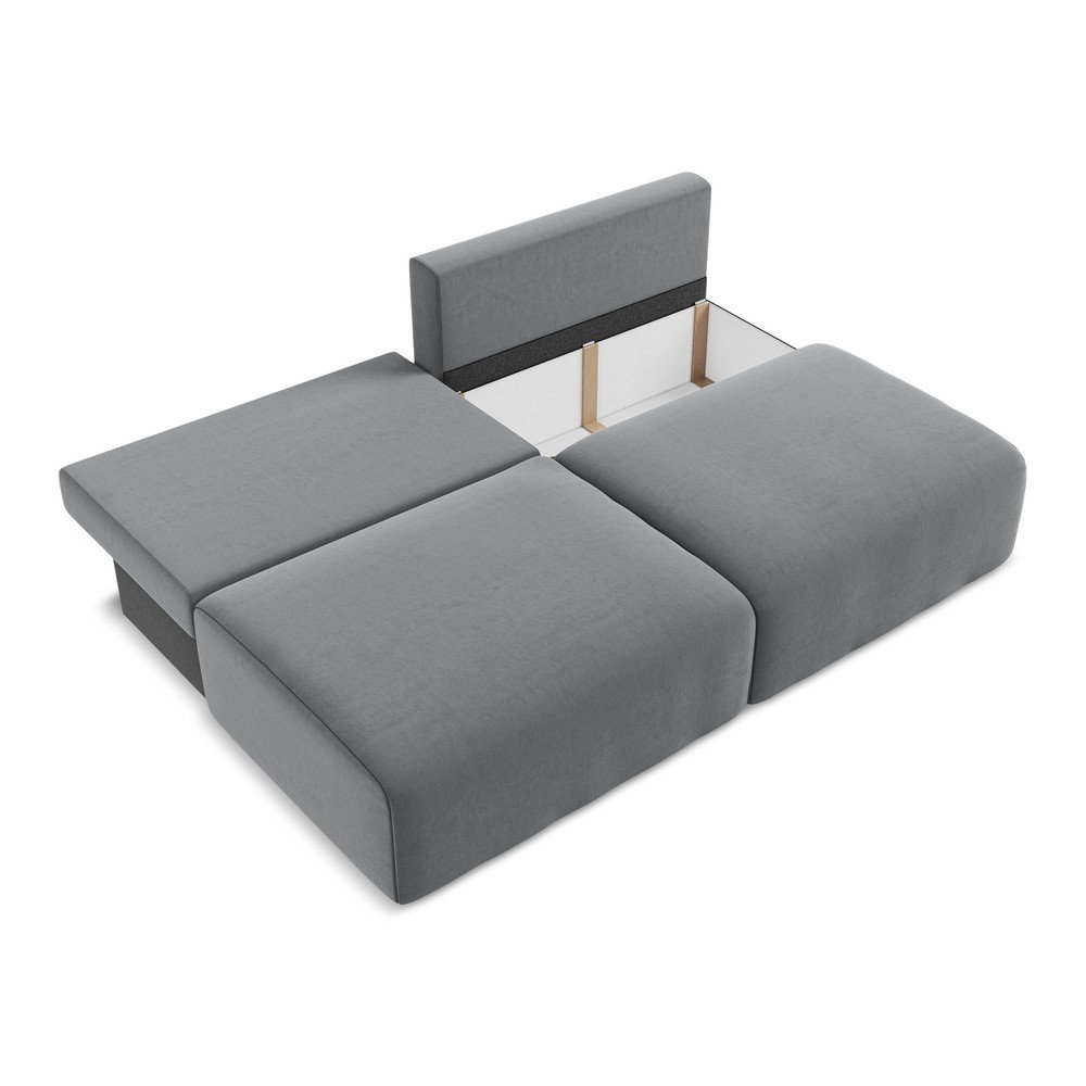 Szara aksamitna rozkładana sofa ze schowkiem 216 cm Kalena – Makamii (zdjęcie 8)