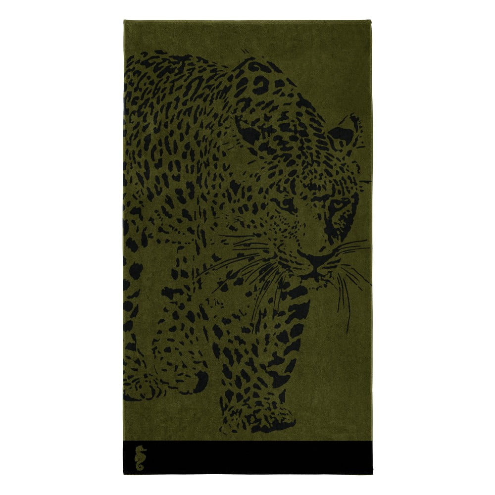 Oliwkowozielony ręcznik bawełniany Seahorse Sheetah, 180 x 100 cm