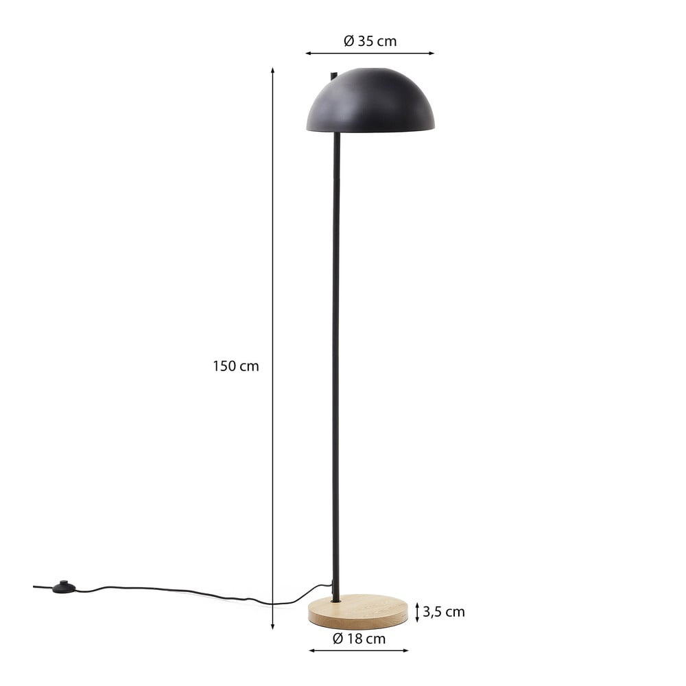 Czarno-naturalna lampa stojąca z metalowym kloszem (wysokość 150 cm) Catlar – Kave Home (zdjęcie 6)