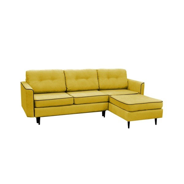 Żółty narożnik rozkładany z czarnymi nogami Mazzini Sofas Dragonfly, prawostronny-image-3