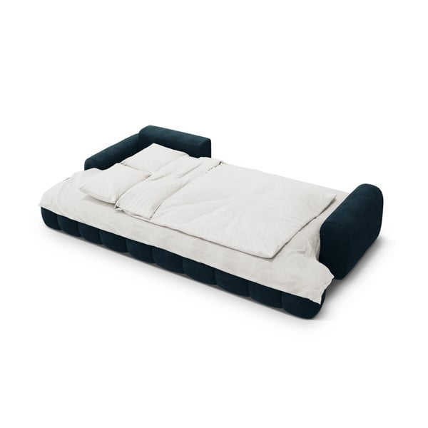 Morski aksamitny rozkładany/ze schowkiem narożnik (lewostronny/z szezlongiem) Linz – Cosmopolitan Design-image-4