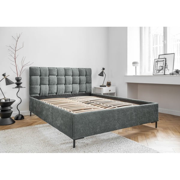 Jasnozielone tapicerowane łóżko dwuosobowe ze stelażem 180x200 cm Eve – Miuform-image-4