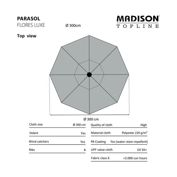 Niebieski parasol ogrodowy ø 300 cm Flores − Madison-image-2