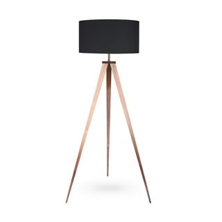 Lampa stojąca z metalowymi nogami w kolorze miedzi i czarnym kloszem Bonami Essentials Kiki