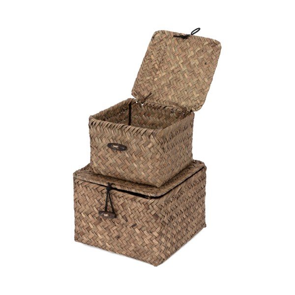 Zestaw 2 ciemnobrązowych koszyków trzcinowych Compactor Lidwhite-image-2