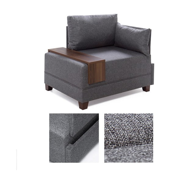 Szary fotel z podłokietnikiem po prawej stronie i blatem Balcab Home Martha-image-2