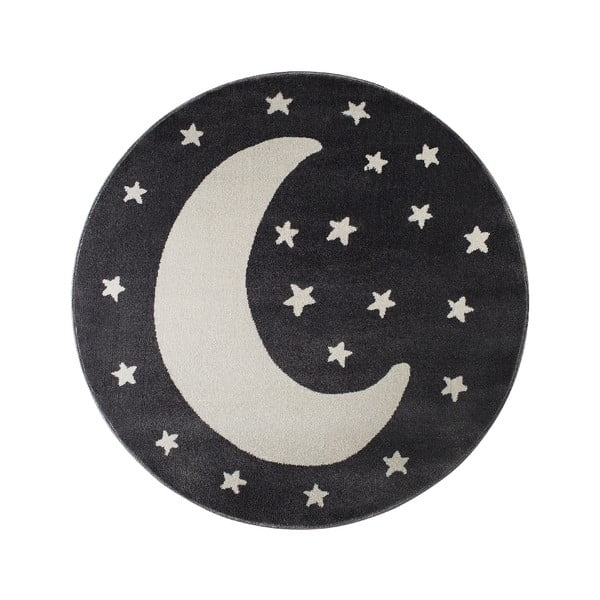 Czarny okrągły dywan z motywem księżyca KICOTI Moon, 80x80 cm