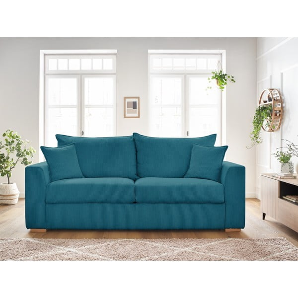 Niebieska sztruksowa rozkładana sofa 225 cm Augustin – Bobochic Paris-image-1