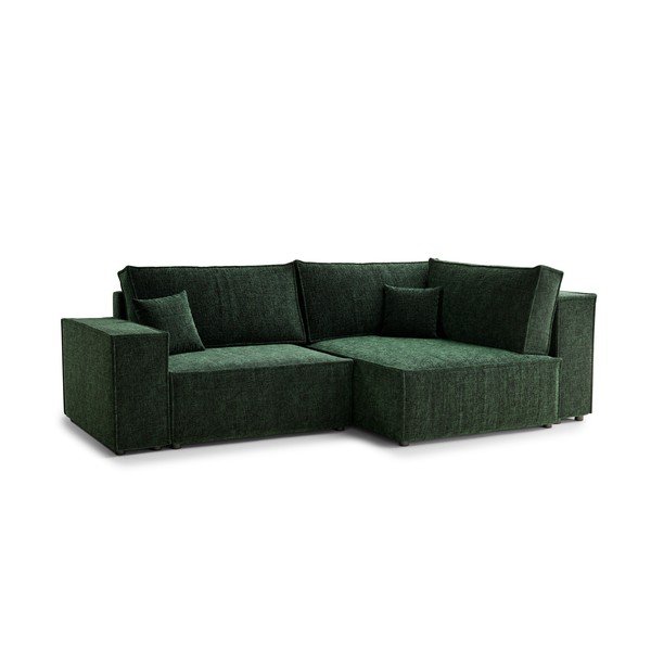 Ciemnozielony rozkładany/ze schowkiem narożnik z tkaniny szenilowej (prawostronny/w kształcie litery L) Tonga – Maison de Rêve