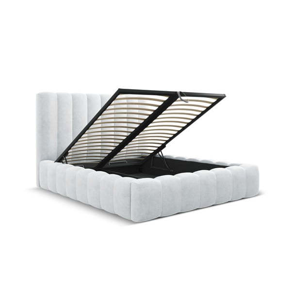 Jasnoszare tapicerowane łóżko dwuosobowe ze schowkiem i stelażem 160x200 cm Kelp – Micadoni Home-image-2