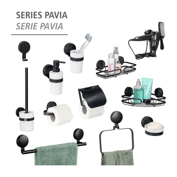 Czarna narożna półka łazienkowa Wenko Static-Loc® Pavia, szer. 27 cm-image-2