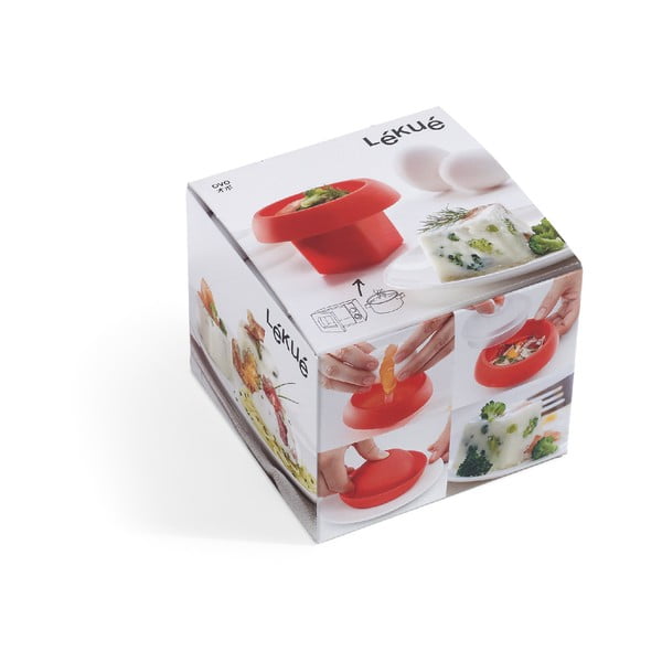 Czerwone kwadratowa silikonowa forma do gotowania jajek w mikrofalówce Lékué Ovo, ⌀ 10 cm-image-3