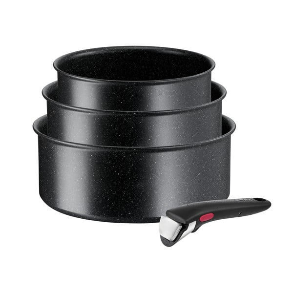 Garnki zestaw z nieprzywierającą powierzchnią/z odpinaną rączką 3 szt. aluminiowe odpowiednie na indukcję INGENIO Black stone L3998902 – Tefal