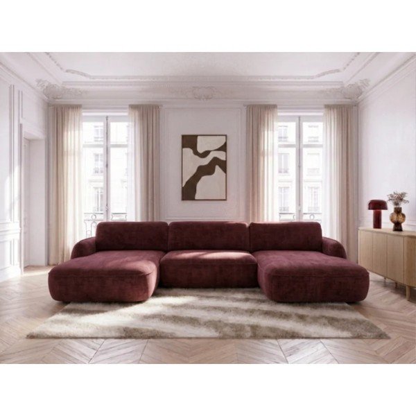 Czerwony aksamitny rozkładany/ze schowkiem narożnik (w kształcie litery U) Celeste – Bobochic Paris-image-1