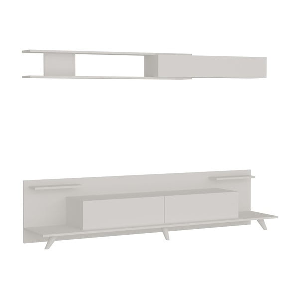 Komplet białej szafki pod TV i półki Dore