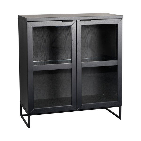 Czarna witryna z litego drewna dębowego 95x105 cm Everett – Rowico-image-2