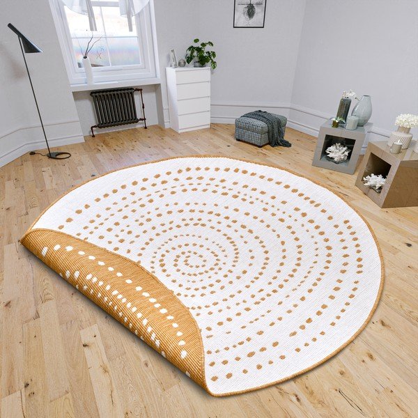 Żółto-biały okrągły dywan odpowiedni na zewnątrz ø 200 cm Bali – NORTHRUGS-image-1