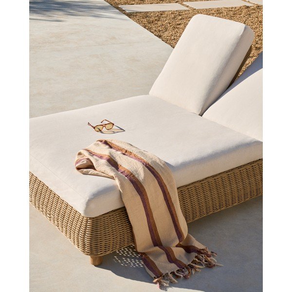 Ceglasty dwuosobowy rattanowy regulowany leżak ogrodowy Meria – Kave Home-image-4