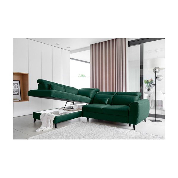 Zielony aksamitny rozkładany/ze schowkiem narożnik (lewostronny/w kształcie litery L) Noble – ELTAP-image-3