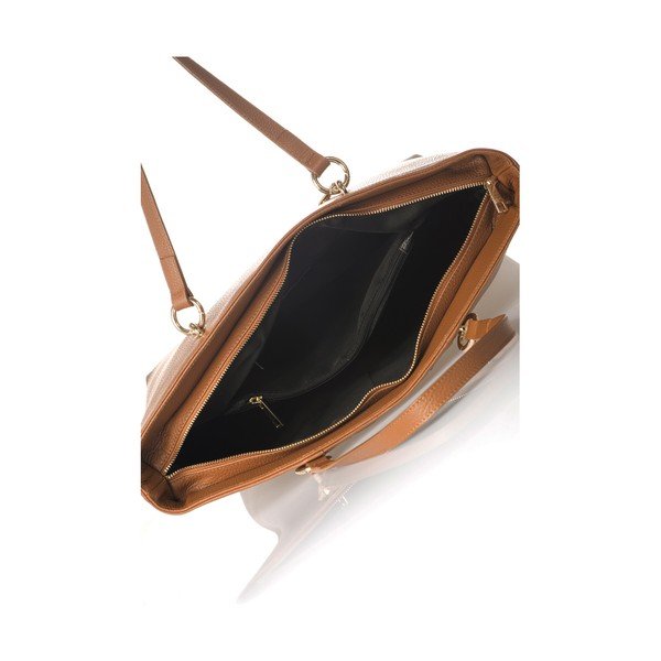 Karmelowobrązowa skórzana torebka Federica Bassi Cognac-image-2