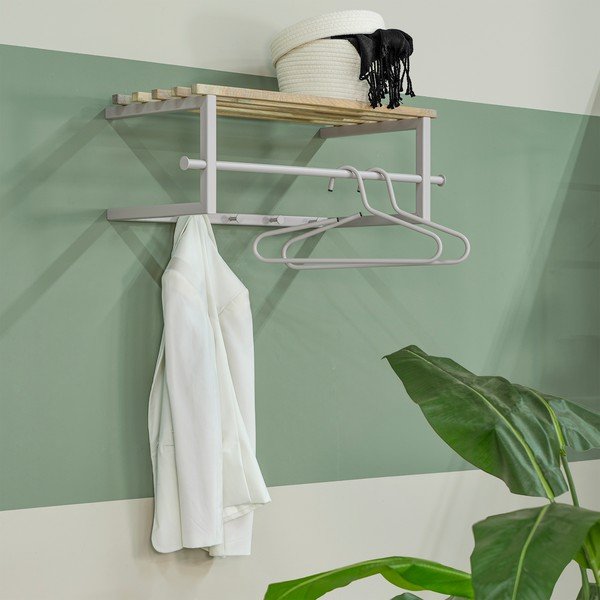 Metalowy wieszak ścienny w naturalnym kolorze/szarobrązowy z półką 76 cm Marco – Spinder Design-image-4