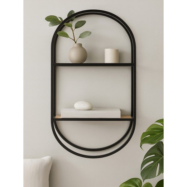 Czarna/w naturalnym kolorze wielopoziomowa metalowa półka 35 cm Mataram – Premier Housewares-image-2