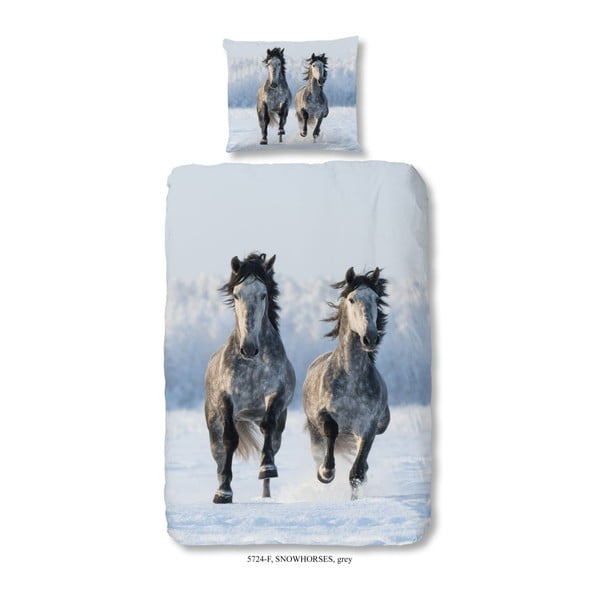 Dziecięca pościel jednoosobowa z bawełny Good Morning Snow Horses, 140x200 cm