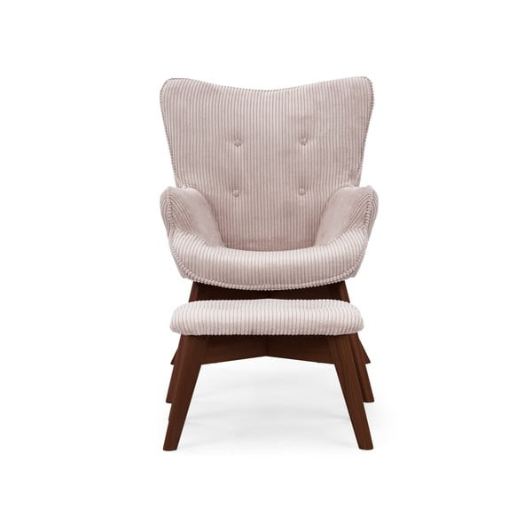 Jasnoróżowy sztruksowy fotel z podnóżkiem Niko – Ropez-image-3
