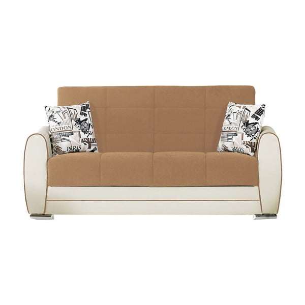 Jasnobeżowo-kremowa dwuosobowa sofa rozkładana ze schowkiem Esidra Rest