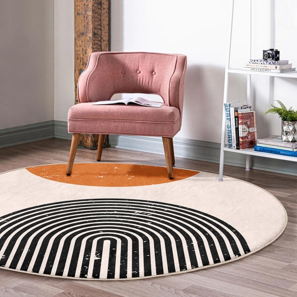 Pomarańczowo-kremowy okrągły dywan odpowiedni do prania i robotów sprzątających ø 120 cm Comfort – Mila Home-image-1