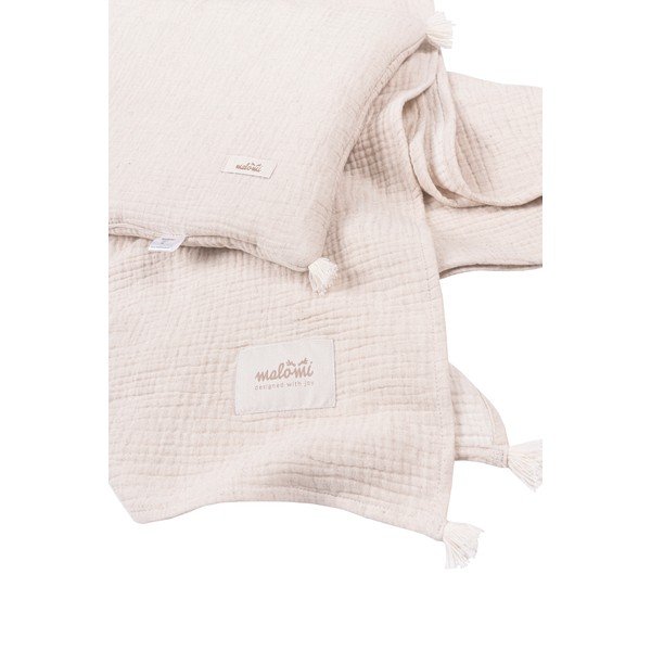 Kremowy muślinowy zestaw koca i poduszki dziecięcej 100x130 cm Muslin Linen – Malomi Kids-image-2