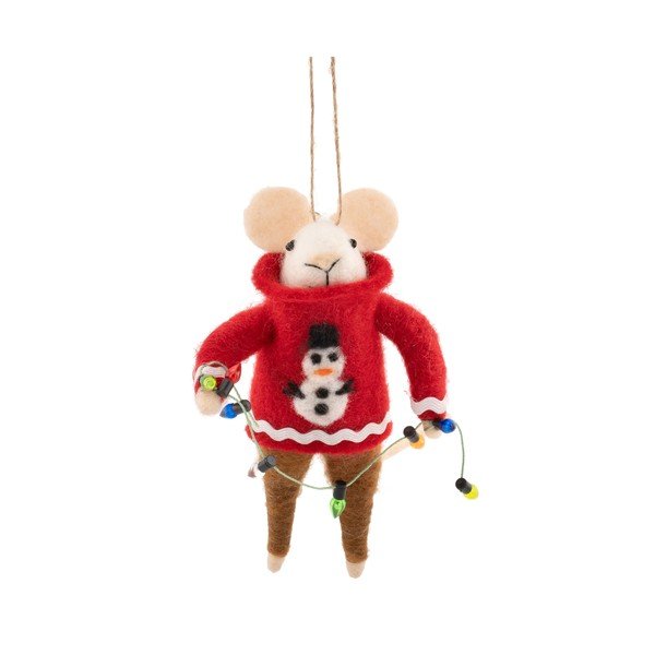 Tekstylna ozdoba świąteczna 6 cm Mouse in Snowman Jumper with Fairy Lights – Sass & Belle