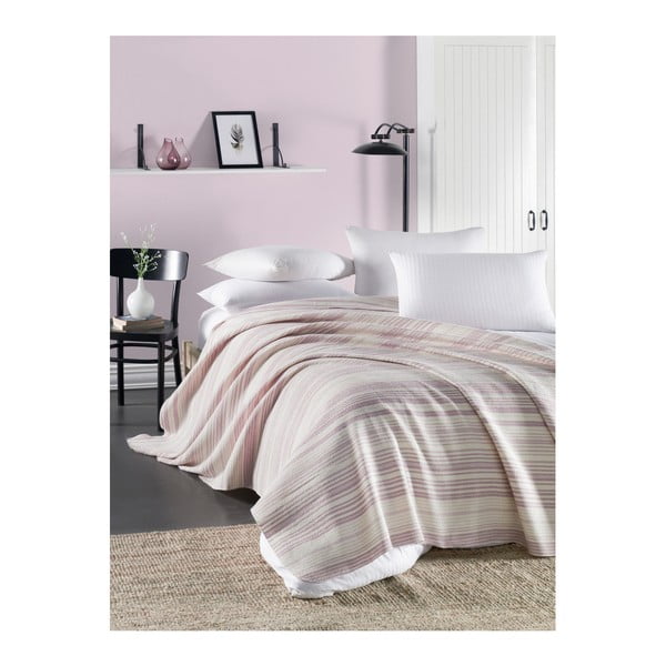 Jasnoróżowa lekka pikowana bawełniana narzuta na łóżko Runino Luna, 160x220 cm