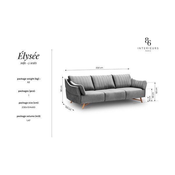 Żółta sofa z aksamitnym obiciem Interieurs 86 Elysée, 232 cm-image-2