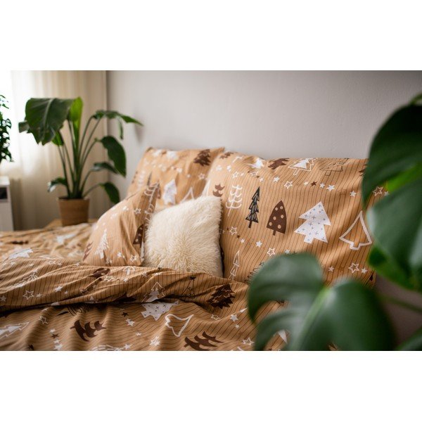 Brązowa bawełniana pościel jednoosobowa Cotton House Trees, 140x200 cm-image-2