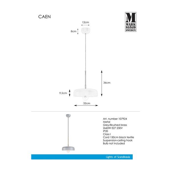 Szara lampa wisząca Markslöjd Caen Pendant-image-3