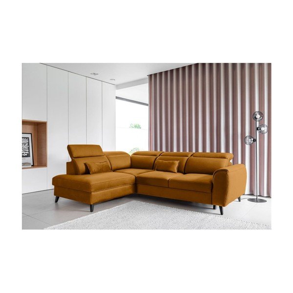 Żółty aksamitny rozkładany/ze schowkiem narożnik (lewostronny/w kształcie litery L) Noble – ELTAP-image-1